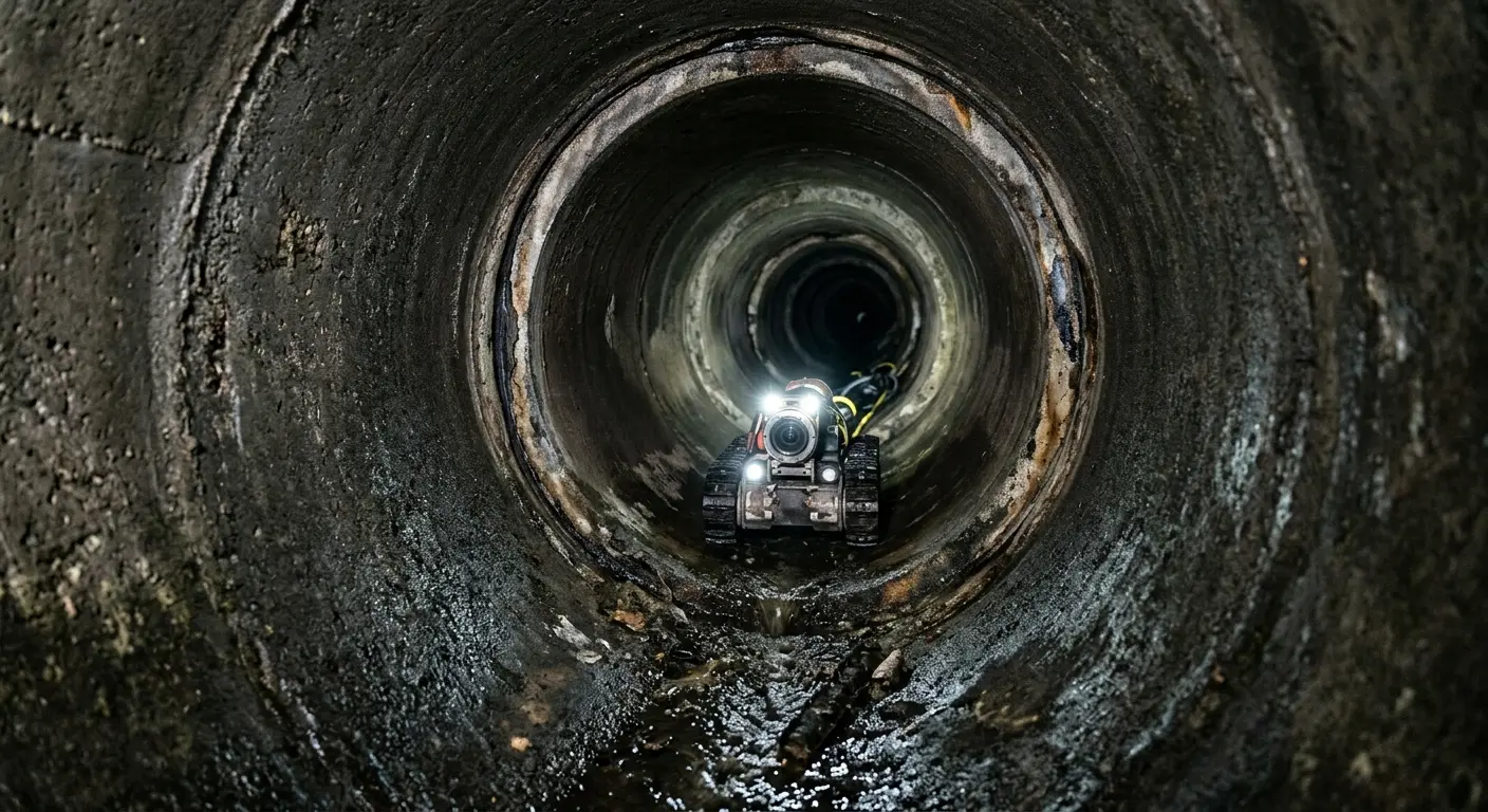 Robotic sewer camera inspecting pipe interior for Drain Snake Service in Sharon